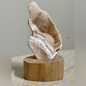 Natural Agate Geode Sculpture on Wooden Base